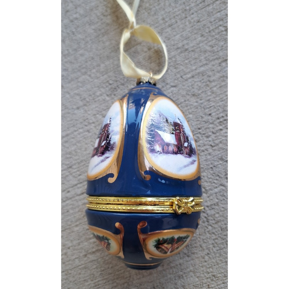 Mr. Christmas Hinged Musical Egg Trinket Box Ornament Valerie Parr Hill Church